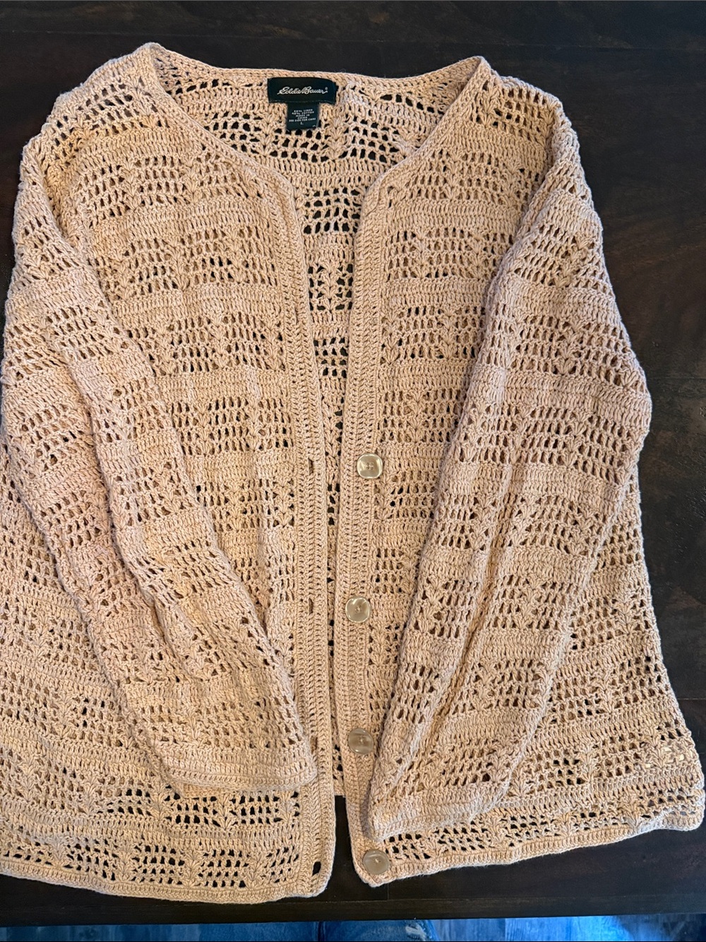 Eddie Bauer Beige Crochet Button-Front Cardigan